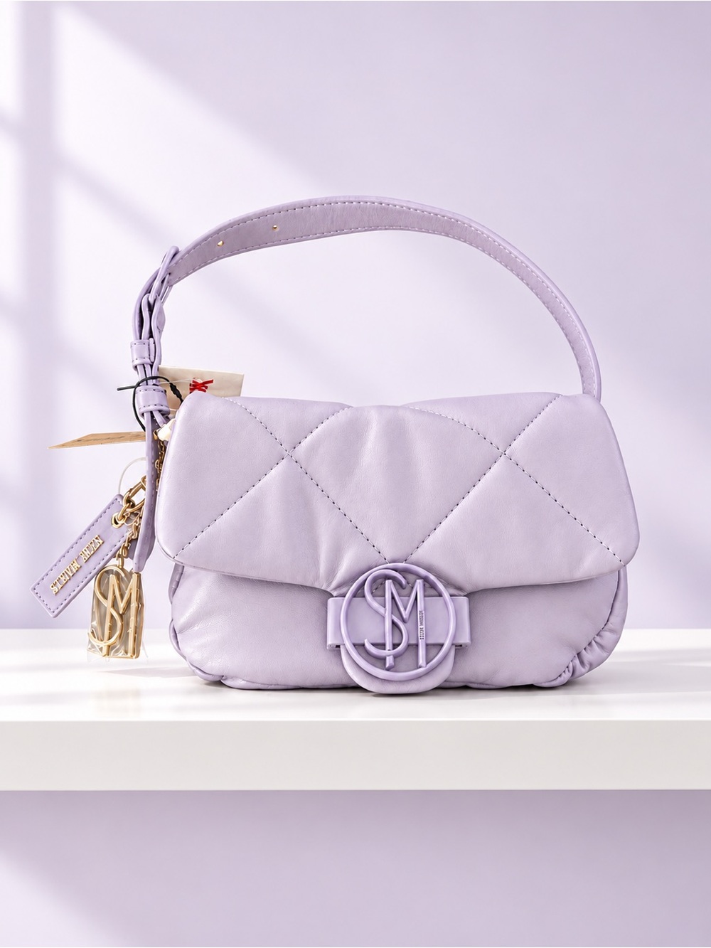 Steve Madden Lavender Quilted Shoulder Bag with Logo Charm